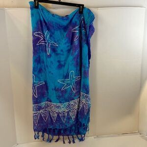 100 rayon Beach cover up tassels stars blue purple